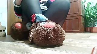 Fat MILF masturbates pussy under pantyhose and panties